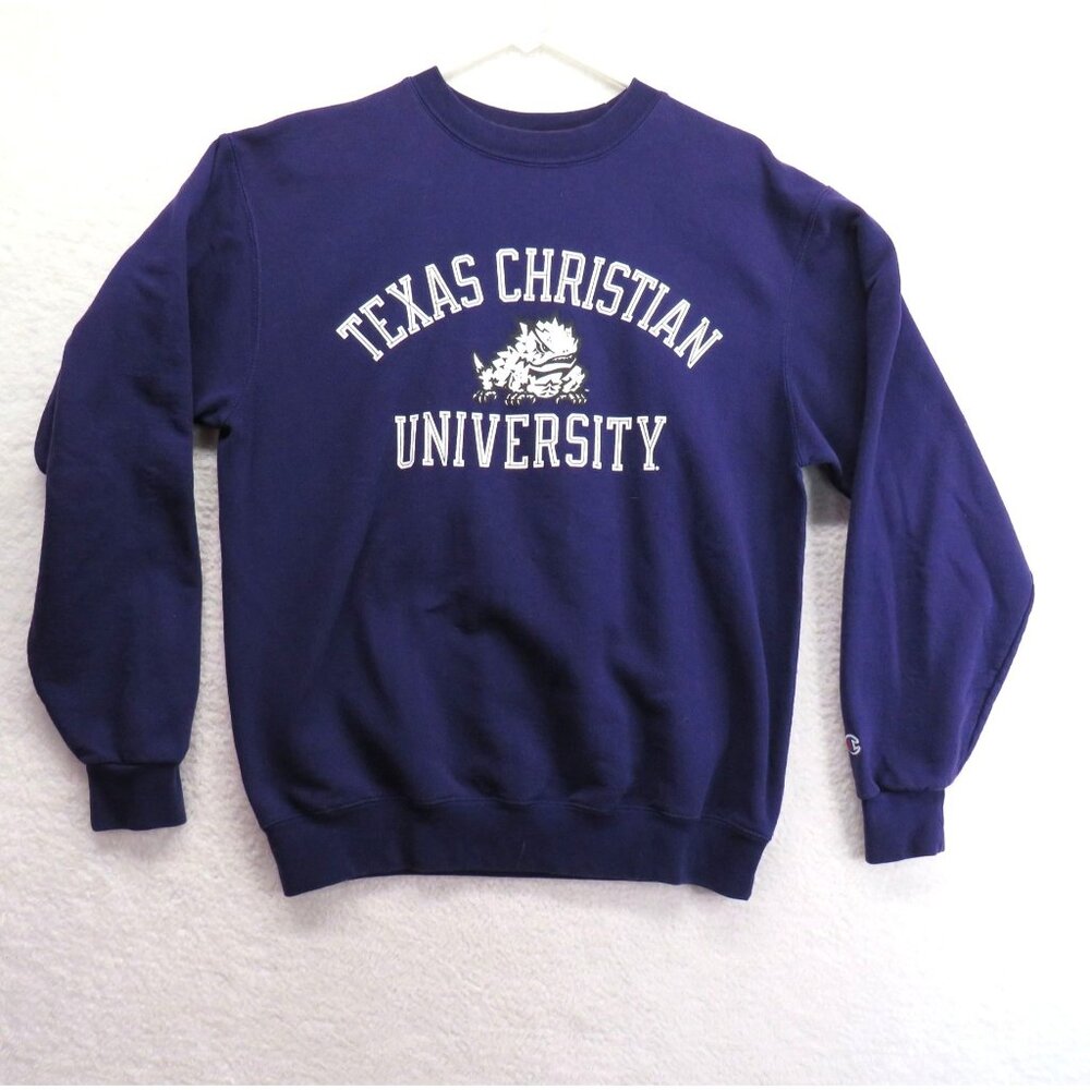 Texas Christian University Sweatshirt Size‎ Medium Vintage Champion Purple TCU